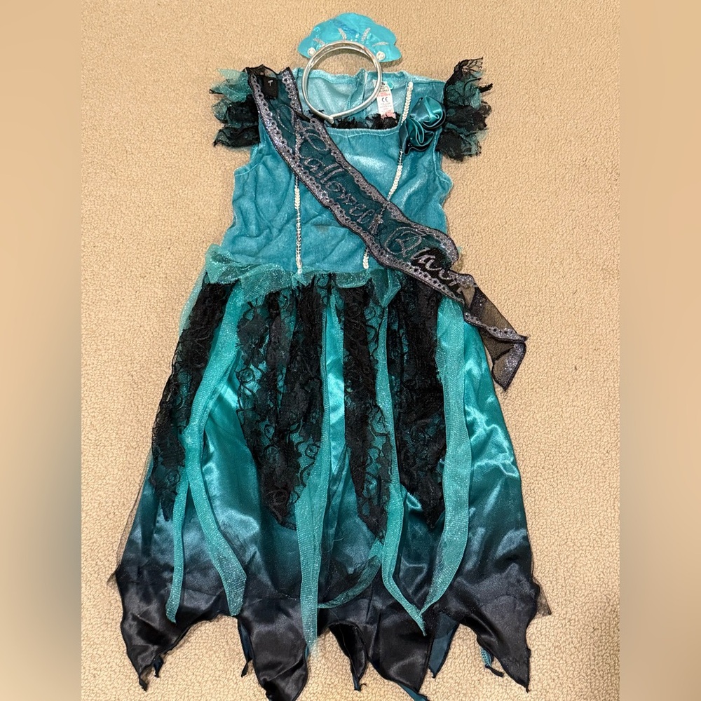 Halloween Queen Green and Black Kids Costume with headband 7-8 years